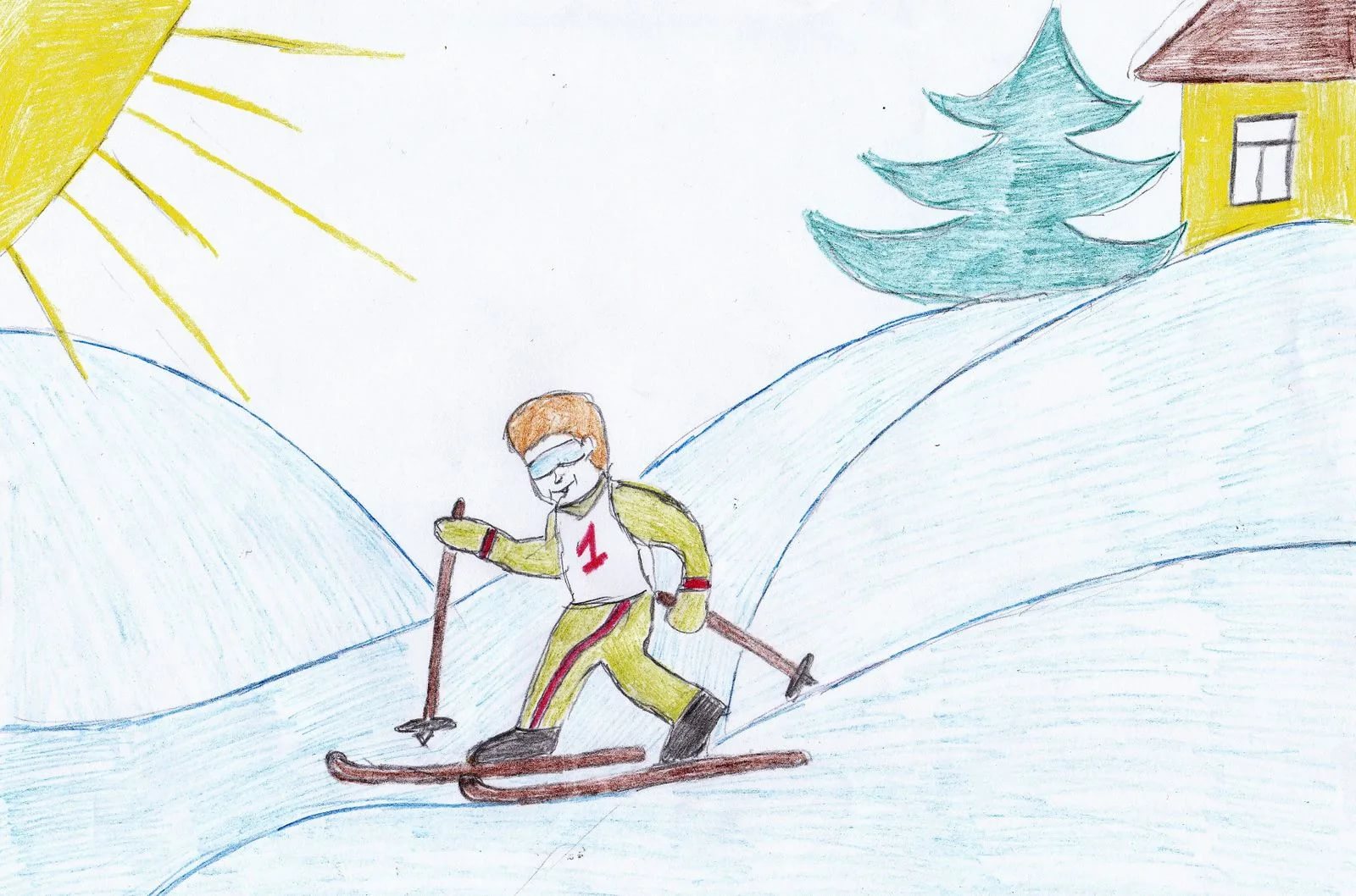 Рисунок на тему лыжник