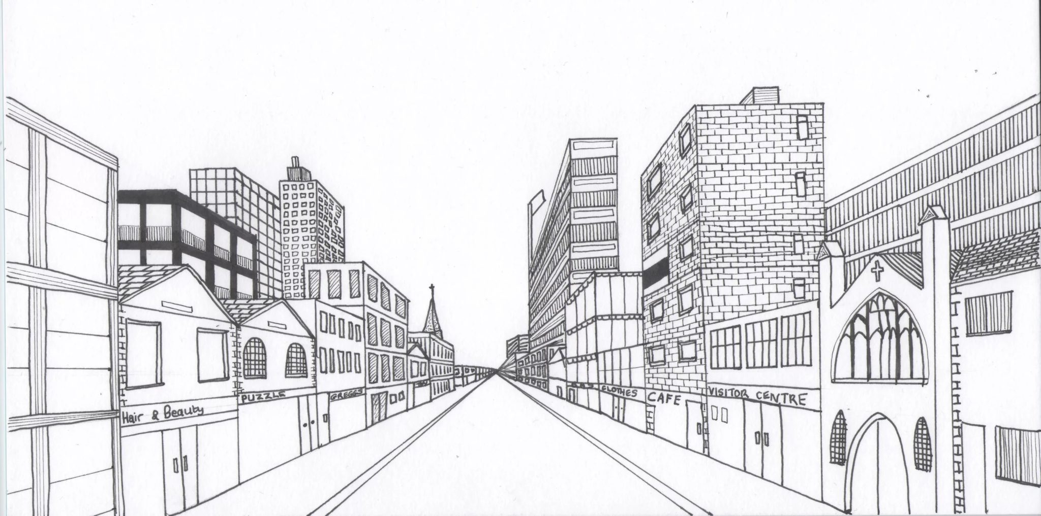 Зарисовка города линейная перспектива