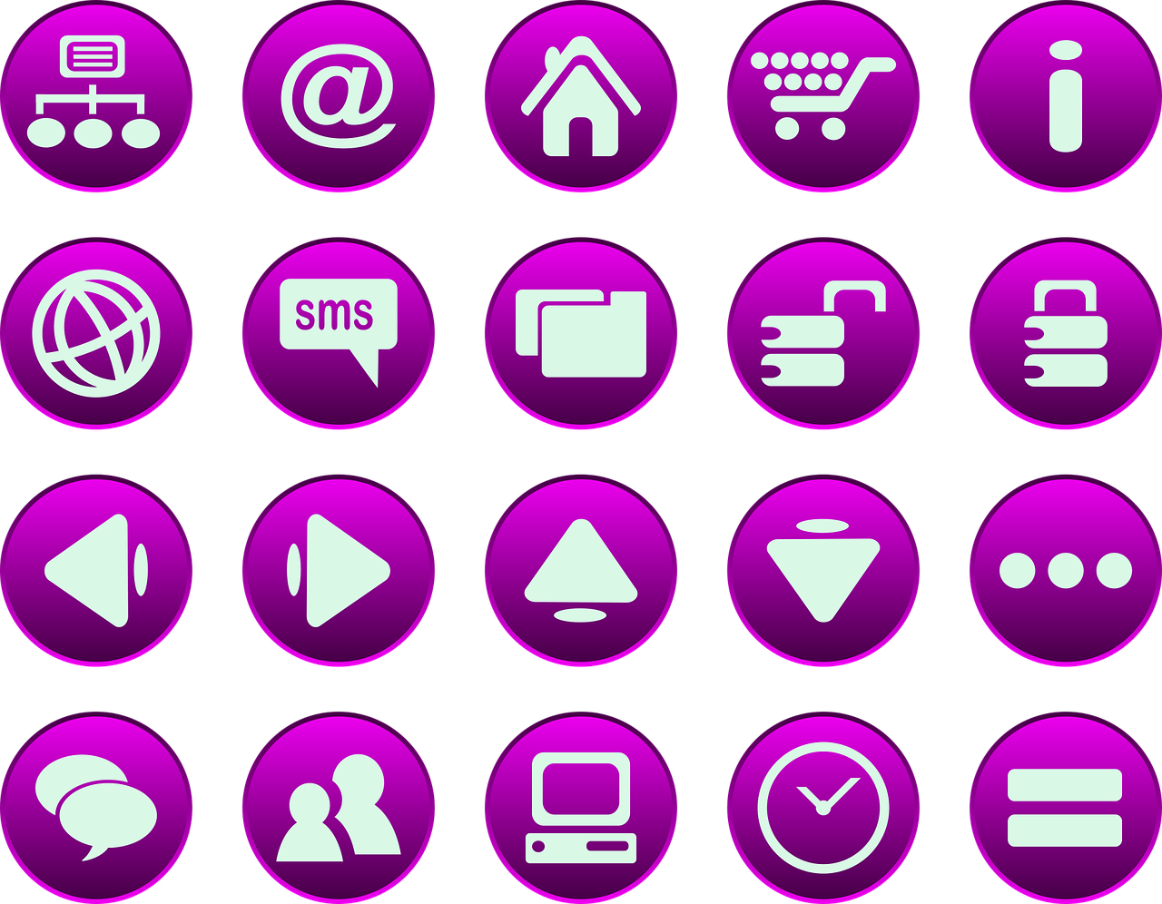 Иконки виджетов. Набор иконок для кнопок. Фиолетовый значок. Стильные иконки. Фиолетовая кнопка.