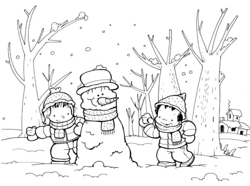 70 раскрасок на тему зимы и зимних забав